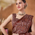 Brown Bandhani Print Saree with Ethnic Motifs Designer Saree