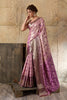 Pink Banarasi Silk Saree with Purple Zari Border Floral Weaving Saree