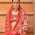 Traditional Red Printed Silk Saree with Ethnic Designer Border