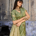 Premium Olive Green Banarasi Silk Saree with Rich Zari Woven Pallu