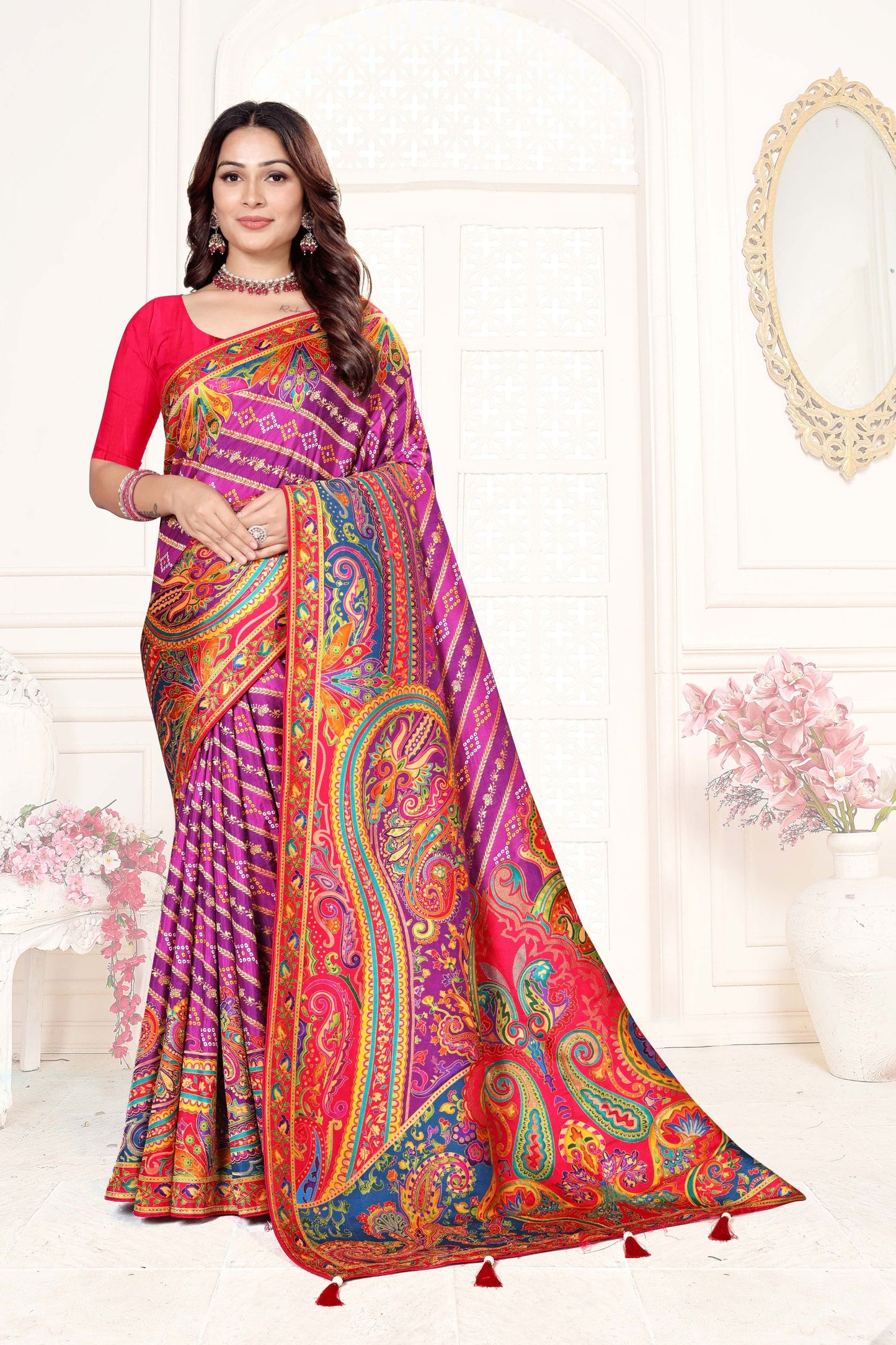 Elegant Purple Multicolor Printed Saree with Designer Saree