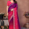 Pink and Purple Georgette Saree Embroidered Border Work