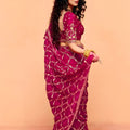 Rani Pink Designer Embroidered Silk Saree Heavy Zari Work Border Blouse Piece