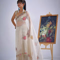 Off White Organza Saree with Floral Embroidery Border