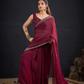 Wine Red Silk Saree with Embroidered Border Designer Saree