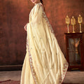 Cream Embroidered Silk Saree with Maroon Blouse Festive Occasions
