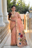 Peach Linen Silk Saree with Multicolor Floral Print Woven Border