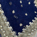 Navy Blue Net Saree Pearl Embroidery Work Heavy Designer Border