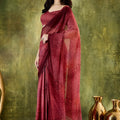 Wine Embroidered Designer Saree with Matching Blouse