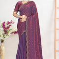 Wine Purple Dual Tone Silk Saree Zari Embroidered Border Buti Work