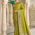 Lime Green Paithani Silk Saree Traditional Zari Border Designer Green Blouse