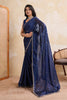 Navy Blue Georgette Saree with Silver Zari Border Butti Work