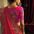 Pink Red Designer Embroidered Silk Saree with Heavy Border