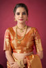 Peach Orange Banarasi Silk Saree Golden Zari Weaving Designer Blouse