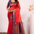 Red Paithani Silk Saree with Purple Zari Border and Traditional
