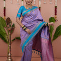 Lavender Silk Saree with Sky Blue Woven Border Traditional Design