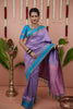Lavender Silk Saree with Sky Blue Woven Border Traditional Design