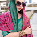 Green And Pink Banarasi Silk Saree with Intricate Zari Festive Wear