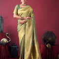 Golden Green Kanjivaram Silk Saree Blouse Piece