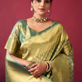 Golden Green Kanjivaram Silk Saree Blouse Piece