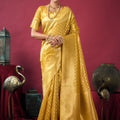 Gobuni Golden Kanjivaram Silk Saree Banarasi Saree with Blouse Piece