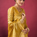 Golden Kanjivaram Silk Saree Banarasi Saree with Blouse Piece