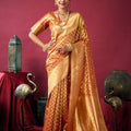 Gobuni Orange Golden Kanjivaram Silk Saree raditional Blouse Piece