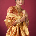 Orange Golden Kanjivaram Silk Saree raditional Blouse Piece