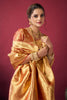 Orange Golden Kanjivaram Silk Saree raditional Blouse Piece