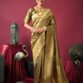 Gobuni Olive Green Golden Kanjivaram Silk Saree Saree with Blouse Piece