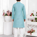 Elegant Sky Blue Jacquard Silk Pintux Kurta Pajama Set for Boys