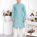 Elegant Sky Blue Jacquard Silk Pintux Kurta Pajama Set for Boys