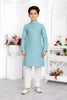 Elegant Sky Blue Jacquard Silk Pintux Kurta Pajama Set for Boys