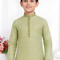 Stylish Pistachio Green Jacquard Silk Pintux Kurta Pajama Set for Boys