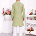 Stylish Pistachio Green Jacquard Silk Pintux Kurta Pajama Set for Boys