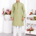Stylish Pistachio Green Jacquard Silk Pintux Kurta Pajama Set for Boys