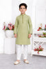 Stylish Pistachio Green Jacquard Silk Pintux Kurta Pajama Set for Boys