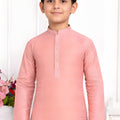 Trendy Peach Pink Jacquard Silk Pintux Kurta Pajama Set for Boys