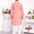Trendy Peach Pink Jacquard Silk Pintux Kurta Pajama Set for Boys