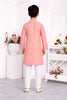 Trendy Peach Pink Jacquard Silk Pintux Kurta Pajama Set for Boys