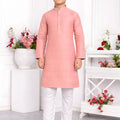 Trendy Peach Pink Jacquard Silk Pintux Kurta Pajama Set for Boys