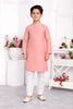 Trendy Peach Pink Jacquard Silk Pintux Kurta Pajama Set for Boys