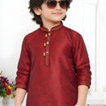 Stunning Maroon Jacquard Silk Pintux Kurta Pajama Set for Boys