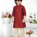 Stunning Maroon Jacquard Silk Pintux Kurta Pajama Set for Boys