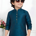 Impressive Teal Blue Jacquard Silk Pintux Kurta Pajama Set for Boys