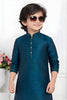 Impressive Teal Blue Jacquard Silk Pintux Kurta Pajama Set for Boys