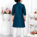 Impressive Teal Blue Jacquard Silk Pintux Kurta Pajama Set for Boys
