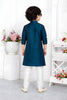 Impressive Teal Blue Jacquard Silk Pintux Kurta Pajama Set for Boys