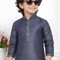 Superb Grey Jacquard Silk Pintux Kurta Pajama Set for Boys
