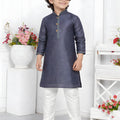Superb Grey Jacquard Silk Pintux Kurta Pajama Set for Boys